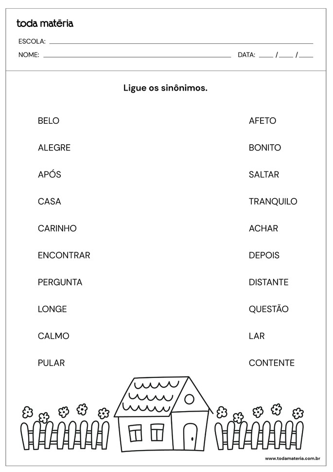 Atividades de Sinônimos e Antônimos para 2º ano (com respostas) - Toda  Matéria