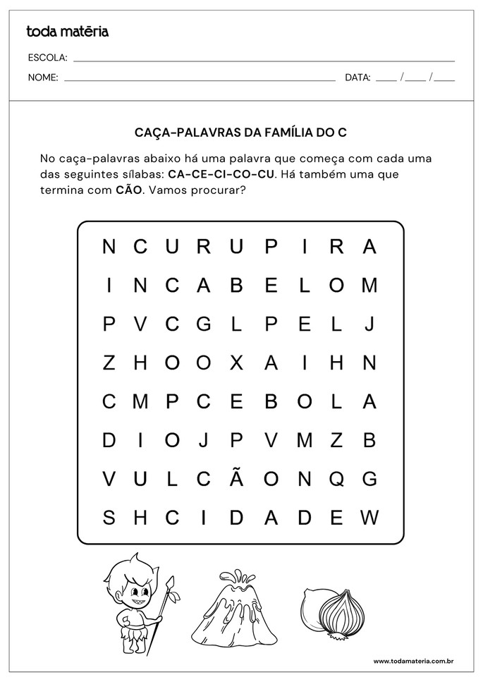 Atividades com as sílabas CA CE CI CO CU CÃO (para imprimir) - Toda Matéria